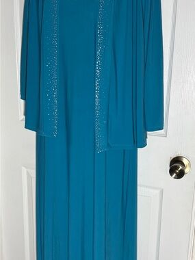Vtg Kelly Lynn Turquoise 2 Pc Evening Wear Eastern Star Rhinestone Stretchy Sz M